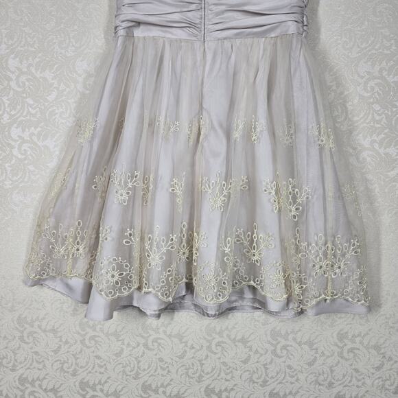 Haley Logan by Adrianna Papell Strapless Dress sz 3/4* Beige Chiffon Embroidered - Picture 9 of 16